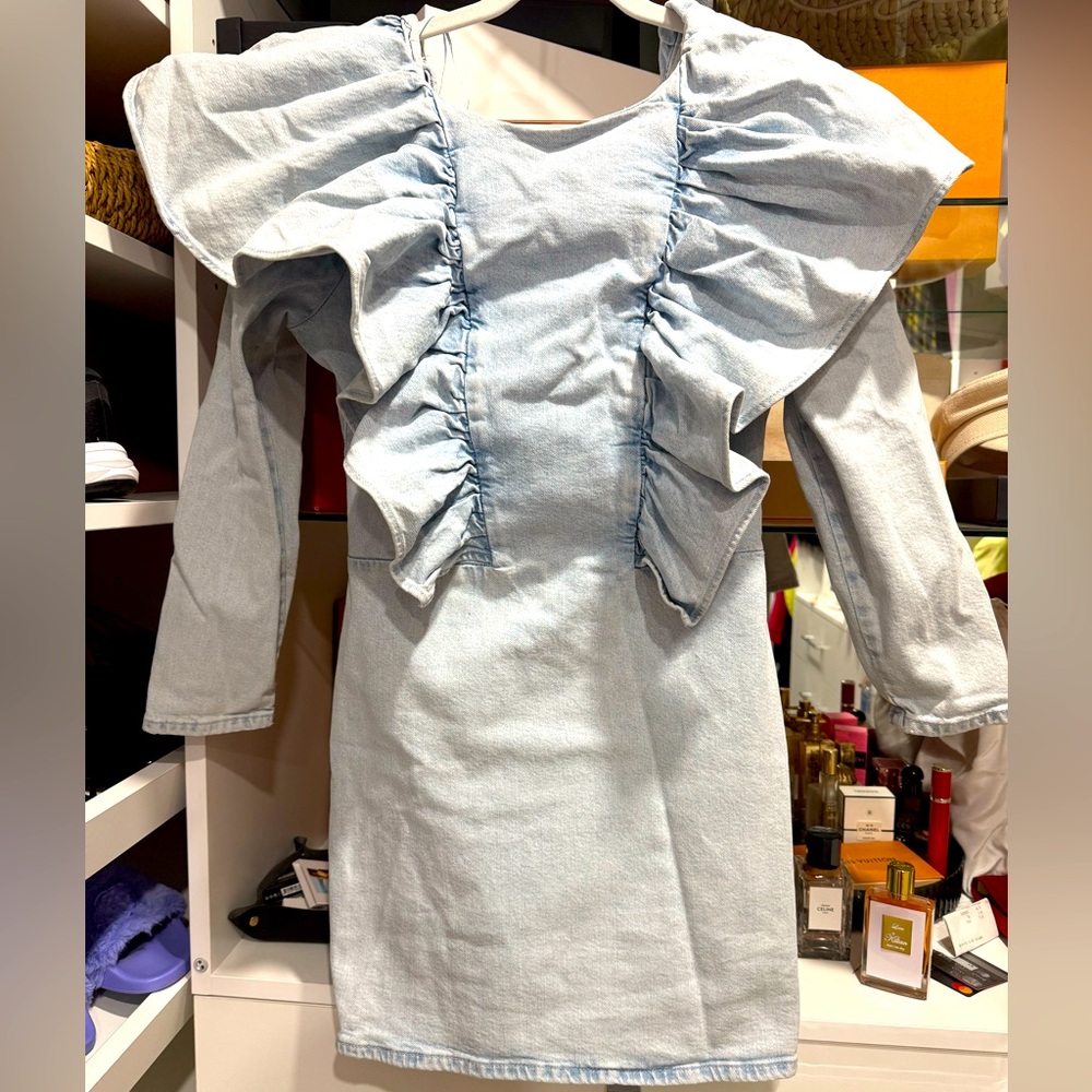 Light Blue Ruffled Long Sleeve Dress